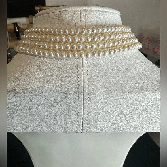 Multi-strand white cultured pearl lariat necklace with silver spacer beads, - Picture 5 of 7